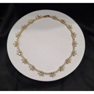 EUC Nadri Gold-tone Crystal Floral  Motif Necklace
